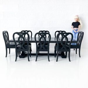 One-of-a-Kind Miniature Oak Wood Dining Trestle Table & 8 Chair Set 1:6 Scale